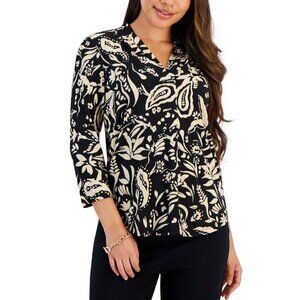 JM COLLECTION Petite Garden Wisp 3/4 Sleeve Stretchy Casual Top NWT